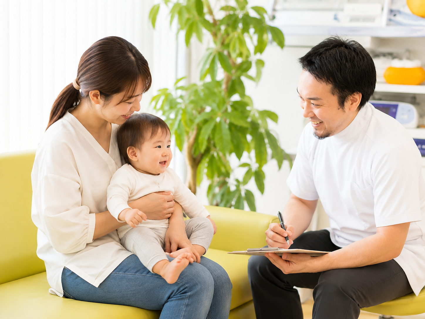 赤ちゃん連れで身体の相談をするイメージ